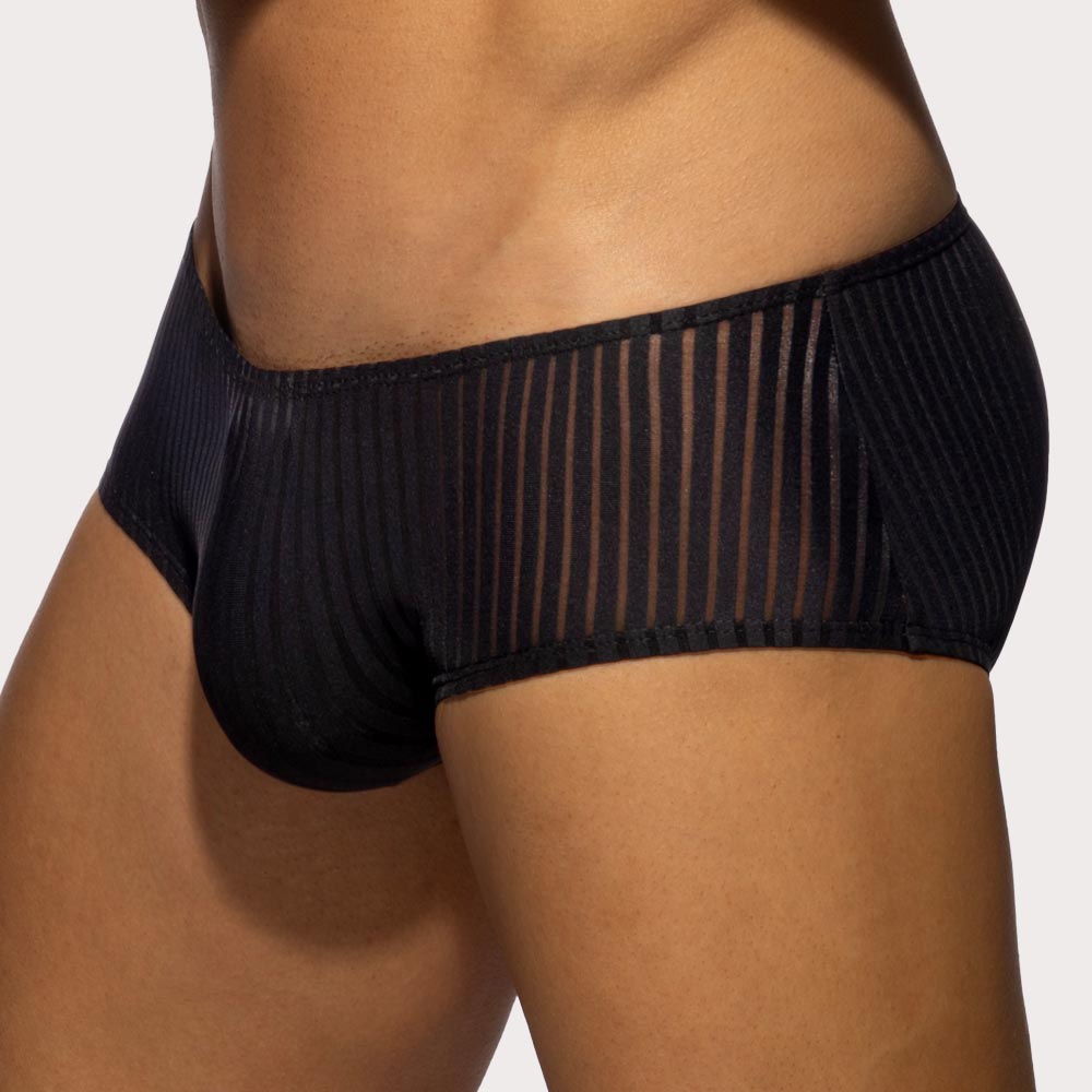 Addicted Black Stripe Brief - durchsichtig gestreifter Low-Rise Slip für Männer in schwarz