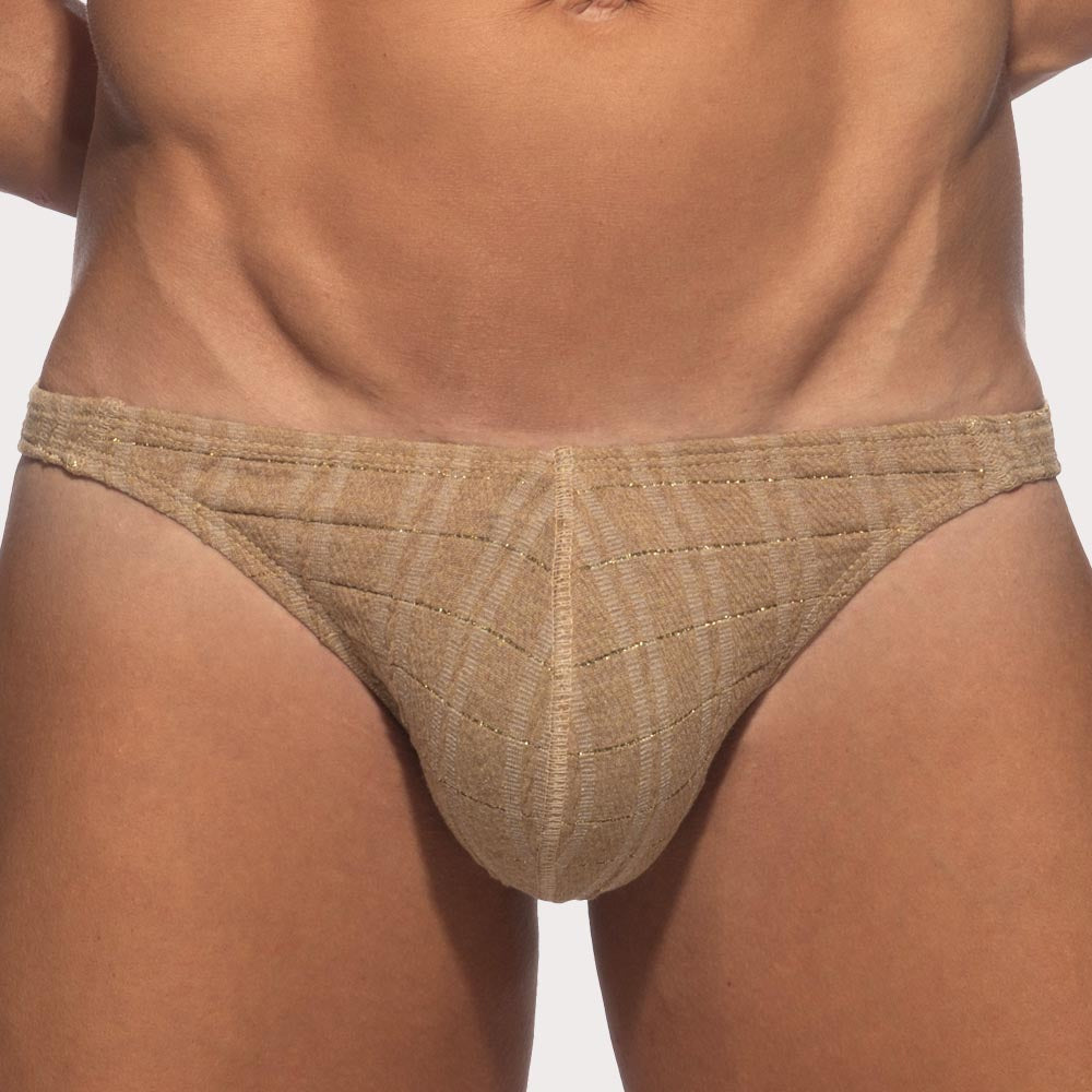 Addicted Opal Bikini Brief - Herren Slip mit Struktur und goldenen Glanzfäden in beige