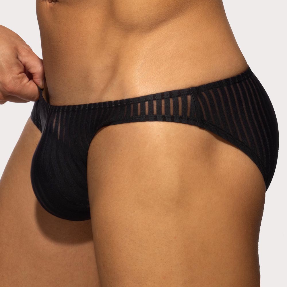 Addicted Black Stripe Bikini Brief - durchsichtig gestreifter Mini-Slip für Männer in schwarz