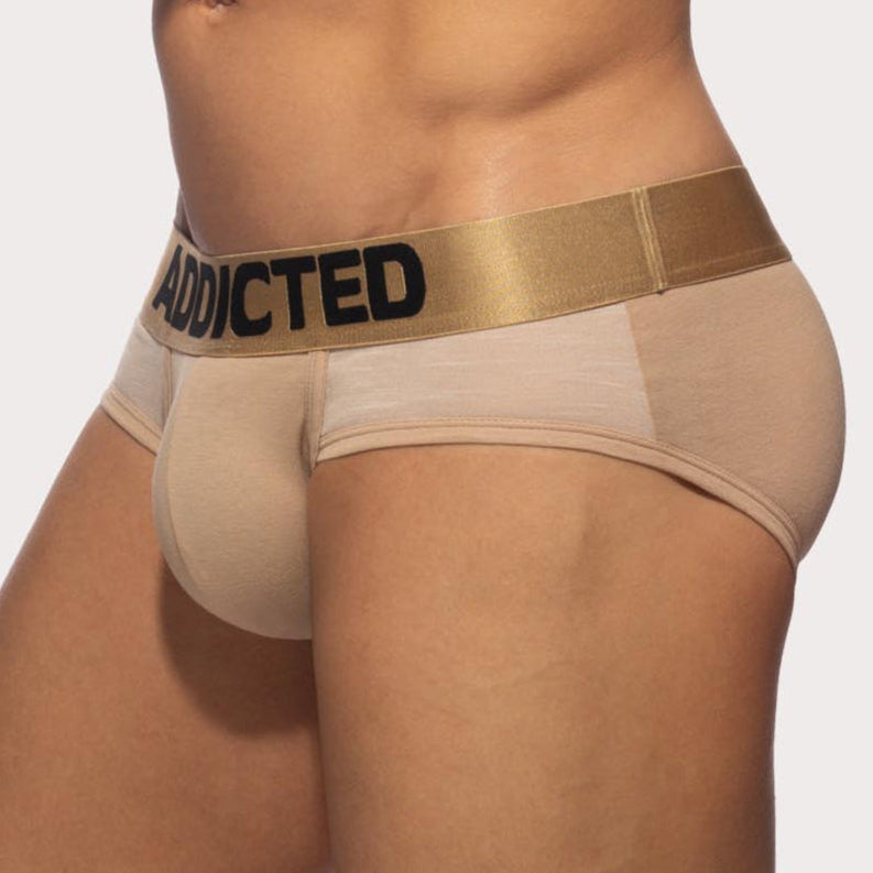 Addicted Flame Cotton Basic Brief - Beiger Slip mit breitem Bund und großzügigem Pouch aus angenehm soften Material, side