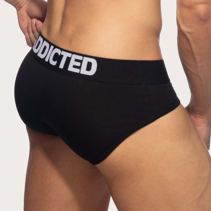 Addicted Flame Cotton Basic Brief - Schwarzer Slip mit breitem Bund und großzügigem Pouch aus angenehm soften Material, back