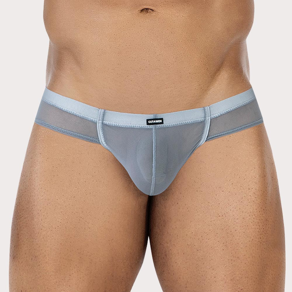 CUT4MEN Cheeky Mesh Brief - Herren Slip im String-Tanga Design aus der SP4NDEX BREEZE Kollektion in grau