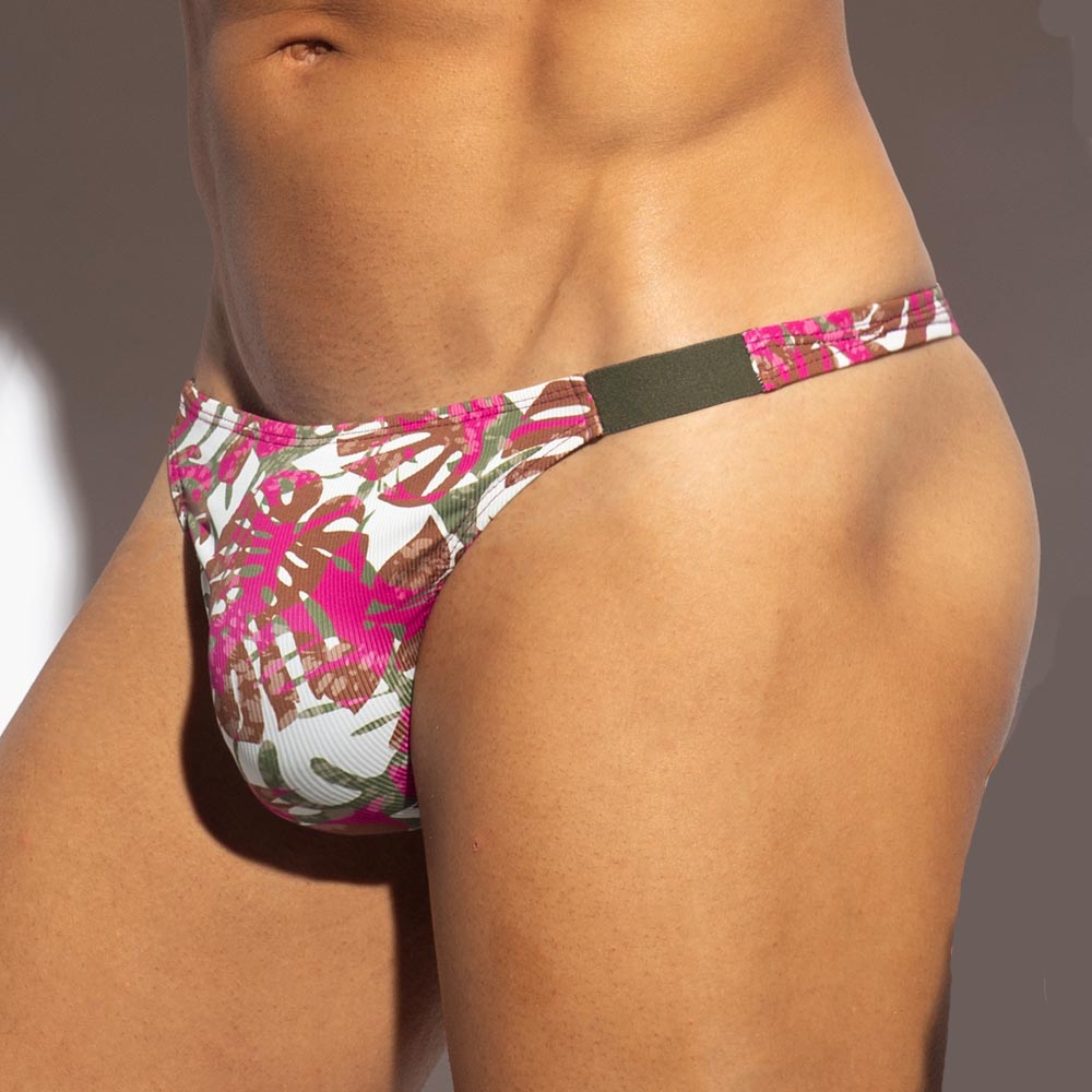 ES Collection Garden Rib Thong - Herren-String aus geripptem Material mit floralem Muster, side