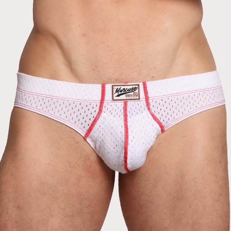 Marcuse Bussine Brief - Männer Slip aus atmungsaktivem Mesh mit herausnehmbarer Push-Up Einlage in weiß