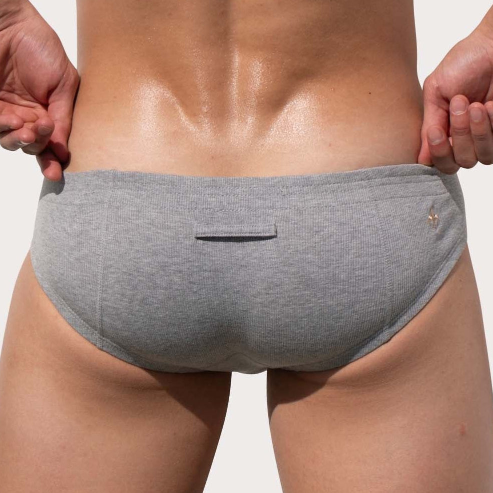 Marcuse Waterboy Brief - Low-Rise Slip für Männer mit Knopf-Eingriff, grau, back