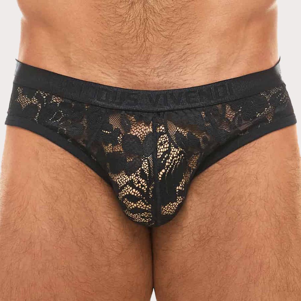 Modus Vivendi Floral Lace Brief - semi-transparenter Männer Slip aus Spitze mit floralem Muster in schwarz