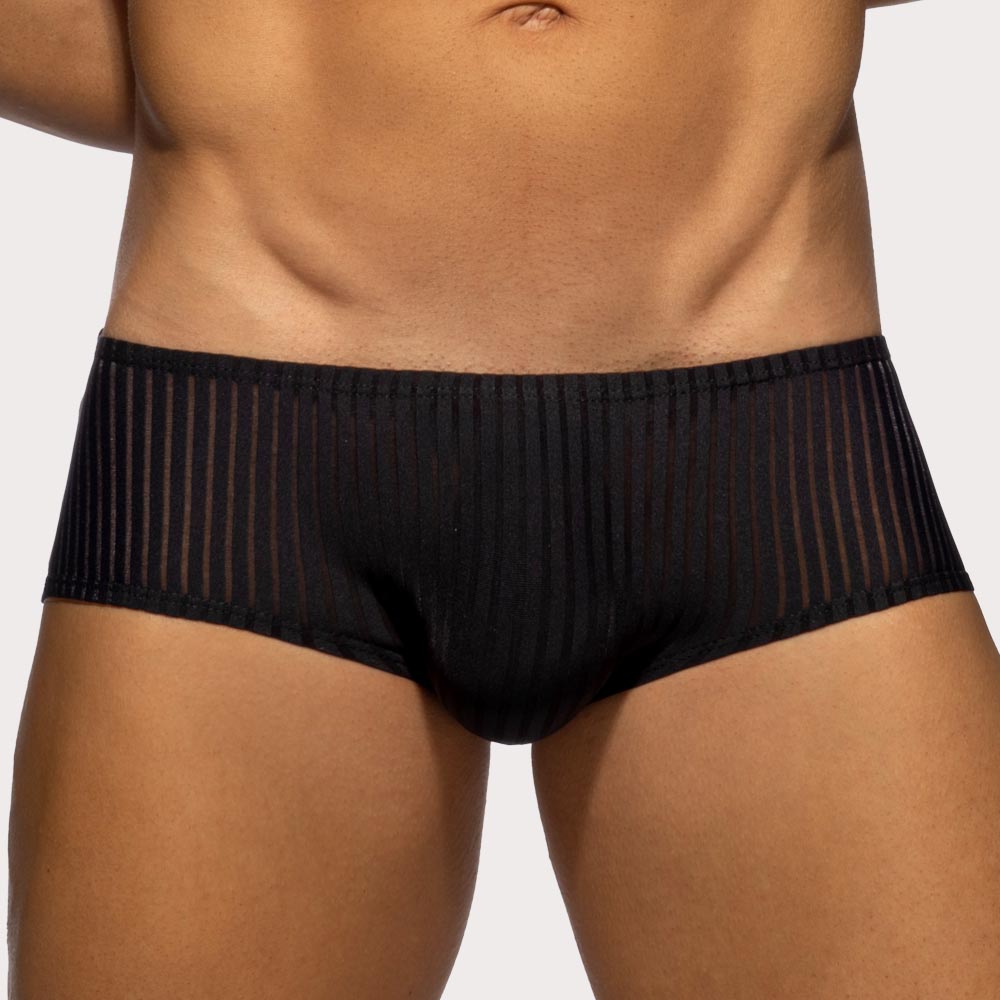 Addicted Black Stripe Brief - durchsichtig gestreifter Low-Rise Slip für Männer in schwarz , front