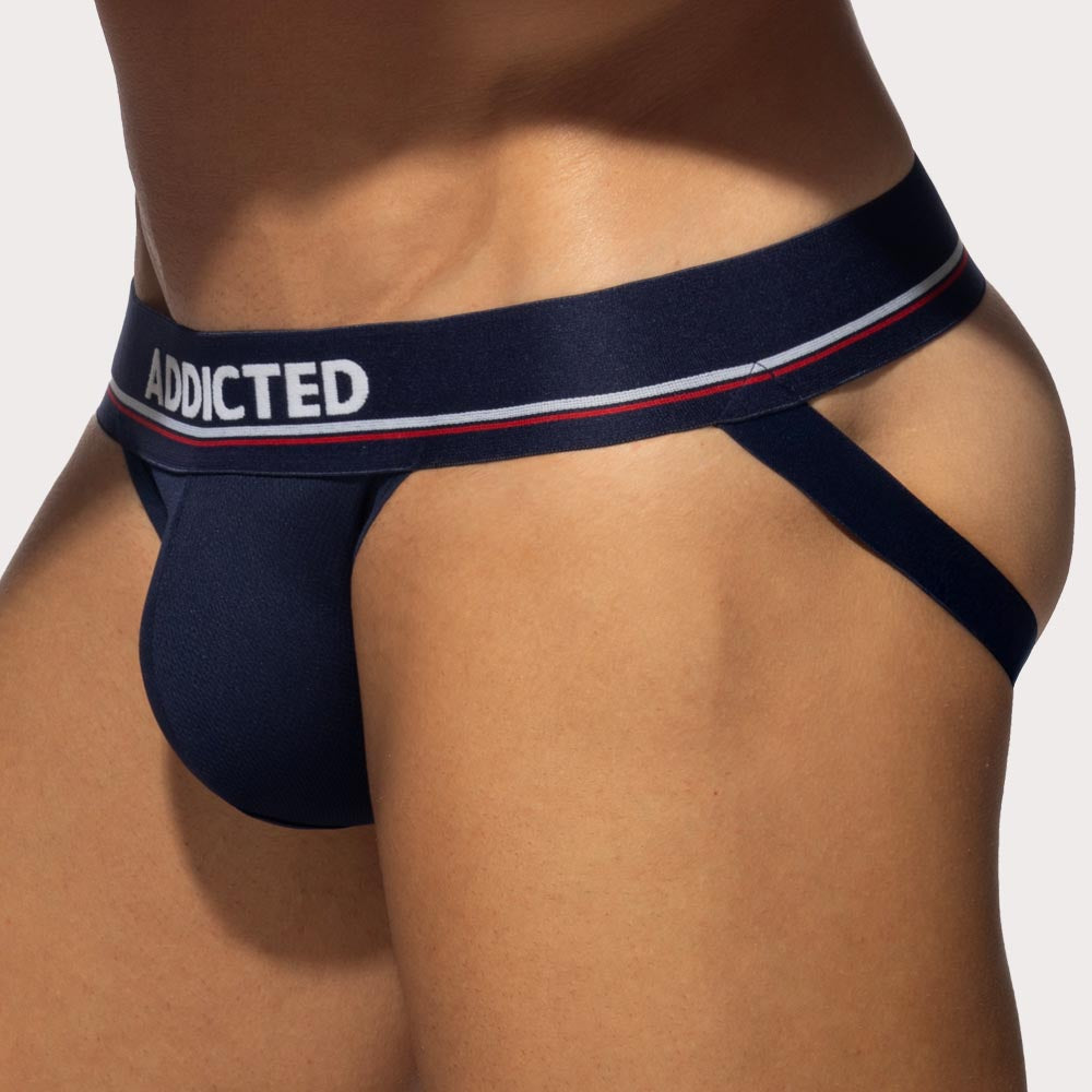 Addicted Basic Jock AD2323 - sportlicher Herren Jockstrap aus atmungsaktivem Micro Mesh Fabrikat in navy-blau, side