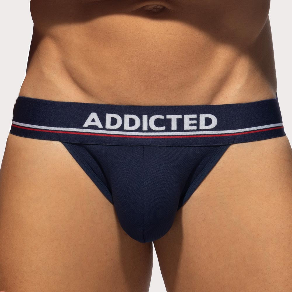 Addicted Basic Jock AD2323 - sportlicher Herren Jockstrap aus atmungsaktivem Micro Mesh Fabrikat in navy-blau