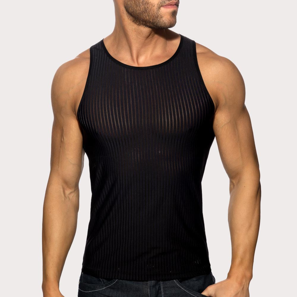 Addicted Black Stripe Tank Top mit blickdichten und transparenten Streifen 