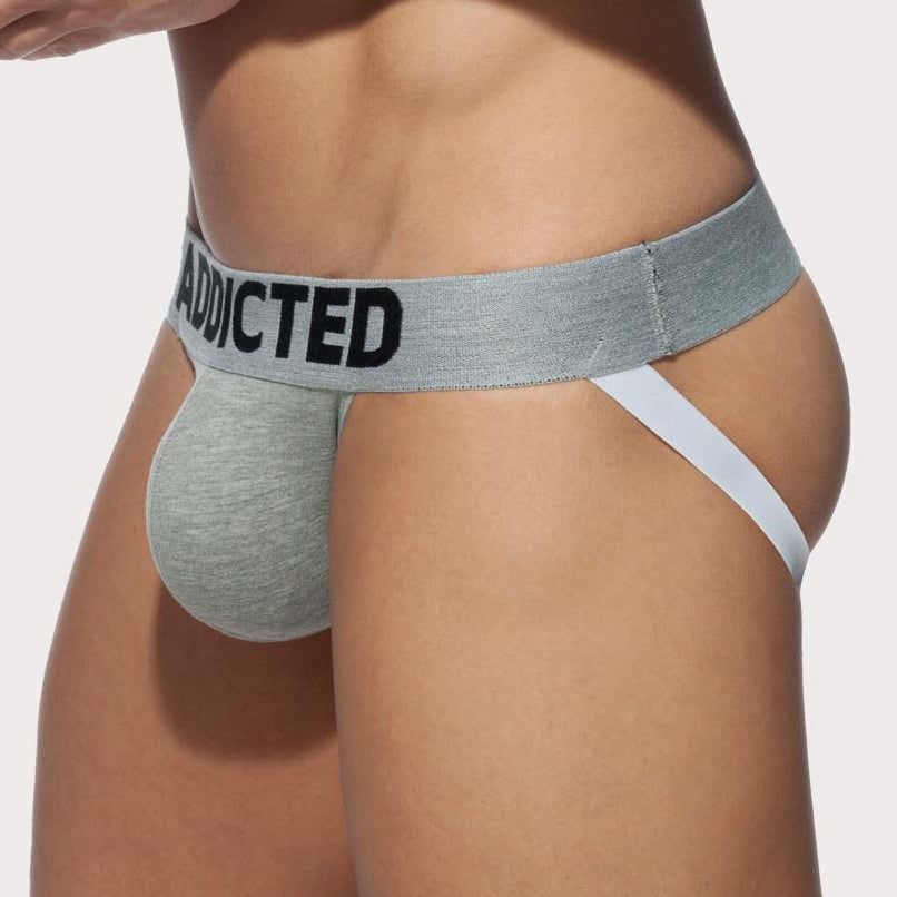 Addicted My Basic Jock - sportlicher Herren Jockstrap für jeden Tag in hellem grau mit weißen Straps