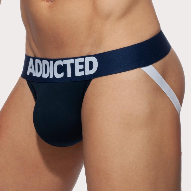 Addicted My Basic Jock - sportlicher Herren Jockstrap für jeden Tag in navy blau mit weißen Straps