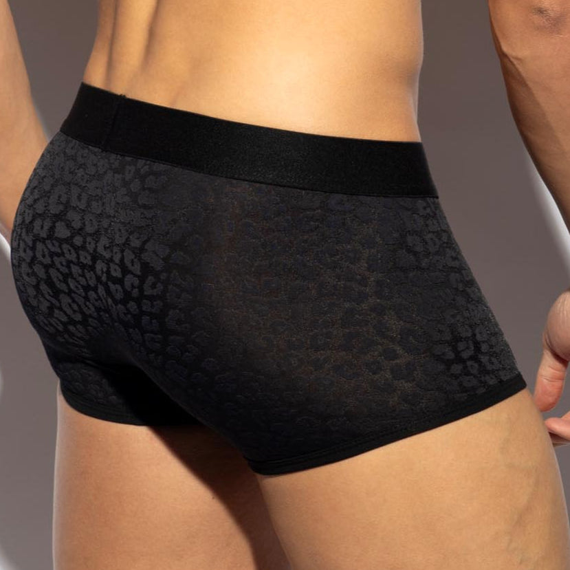 ES Collection Black Leopard Trunk - Boxershorts mit sexy Leoparden Muster in schwarz, back