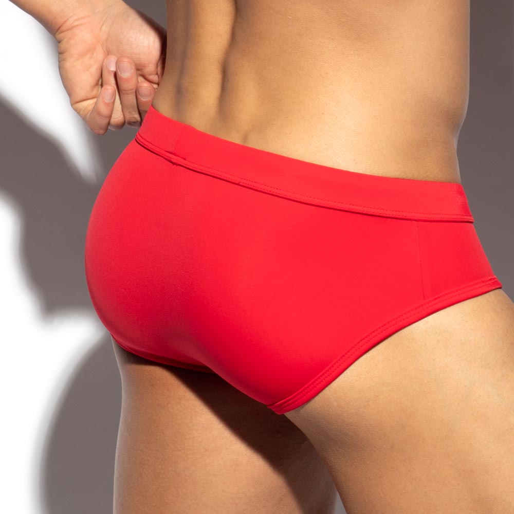 ES Collection Basic Sportive Swim Brief - Herren Badeslip mit herausnehmbarer Push-Up Einlage in rot, back