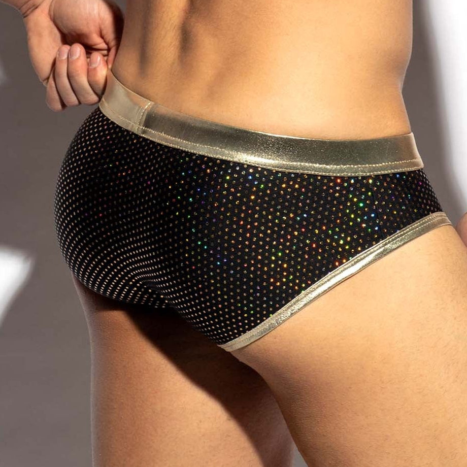 ES Collection Party Brief - Extravaganter Männer Slip mit auffälligem Glanzeffekt in gold u. silber, back
