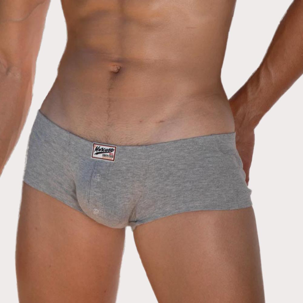 Marcuse Waterboy Boxer - Low-Rise Mini Pants für Herren mit Knopf-Eingriff, grau, front