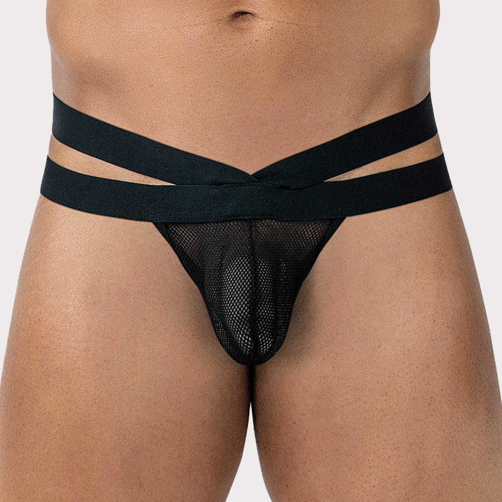 Cut4Men 'R4VAGE MESH CROSSED THONG' - durchsichtiger Netz String für Männer in schwarz