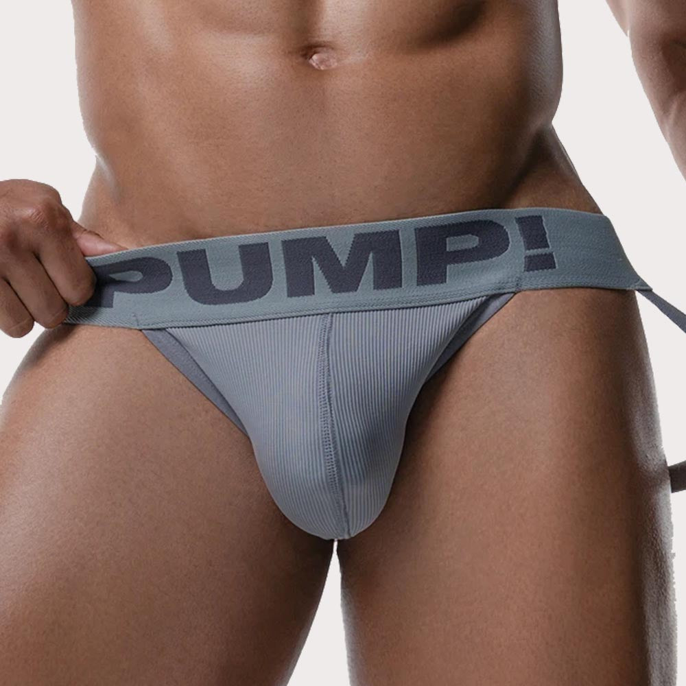 Pump! Underwear Gray Classic Jock - Sportlicher Jockstrap für Männer aus geripptem Material mit breitem Bund