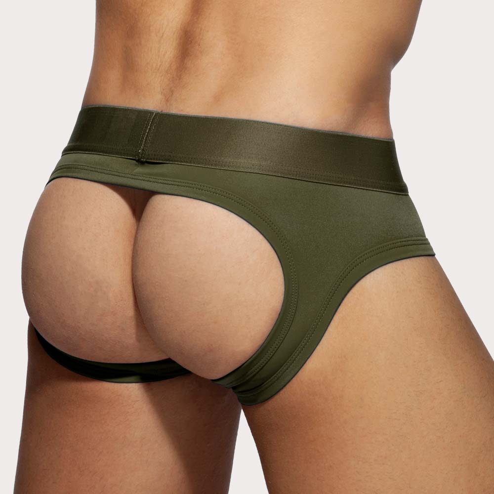 Sexy Jockstrap 'Bottomless Fetish Brief' von Addicted Underwear in khaki, Rückseite
