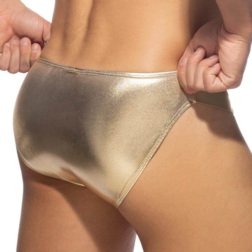Glänzender Mini-Slip 'PARTY SHINY BIKINI' von Addicted Underwear in gold, Rückansicht